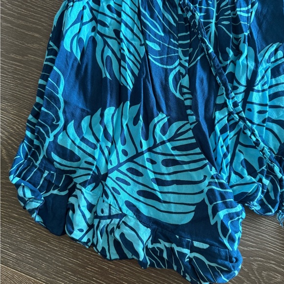 NO PUO COLLECTION HONOLULU Tropical Blue Leaf Print Romper - Picture 4 of 5